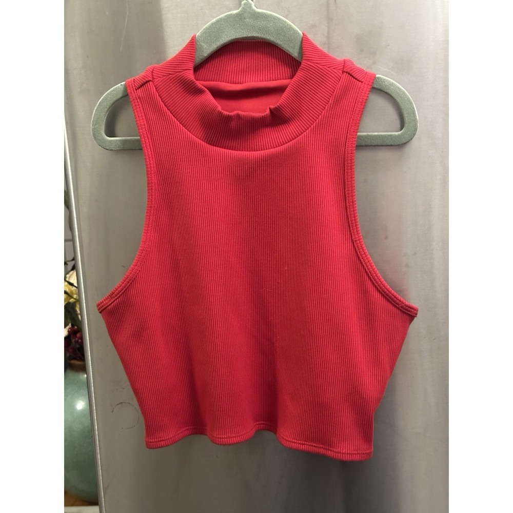 Alo Goddess Rib Cropped Dynamite Tank In Classic Red (sold out) Cutout On Back